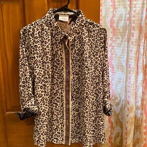 Gretchen Scott Designs Leopard Print 3/4 Sleeve Blouse
